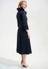 Joseph Ribkoff Stretch Taffeta Fit and Flare with Lapel Collar Dress, Navy