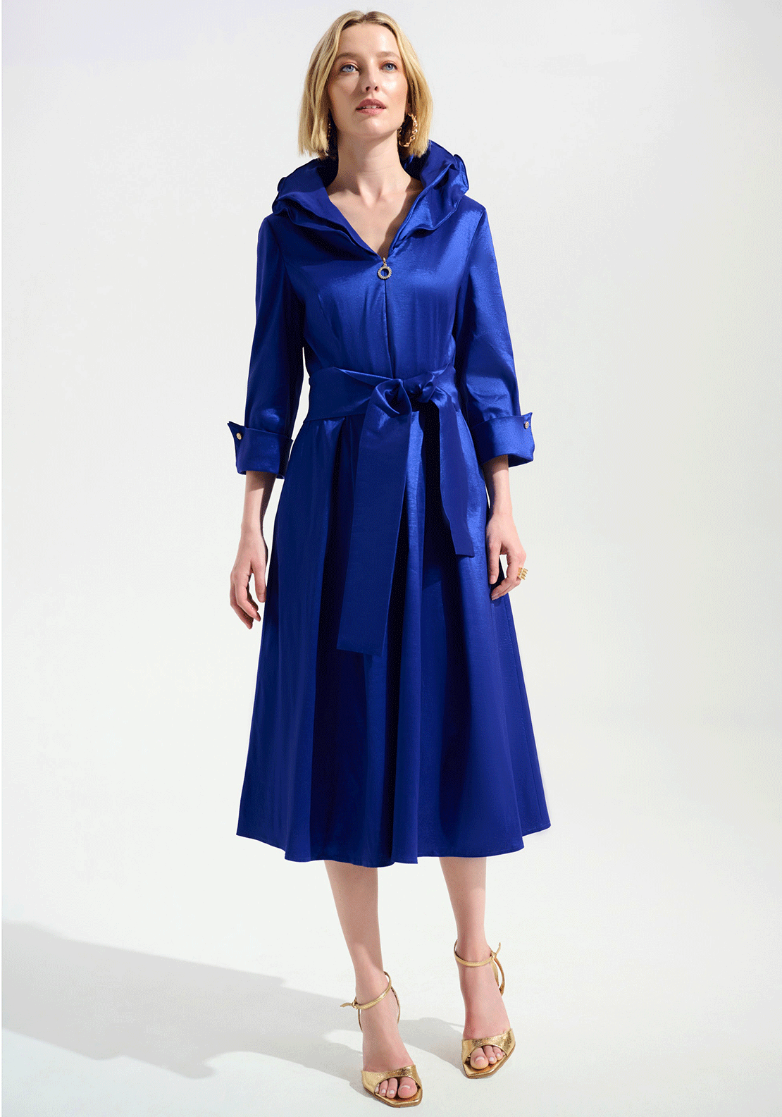 Joseph Ribkoff Stretch Taffeta Fir and Flare with Lapel Collar Dress ...