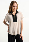 Joseph Ribkoff Silky Colour Block with Zipped Collar Top, Beige and Black