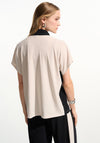 Joseph Ribkoff Silky Colour Block with Zipped Collar Top, Beige and Black