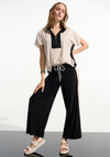 Joseph Ribkoff Silky Colour Block with Zipped Collar Top, Beige and Black