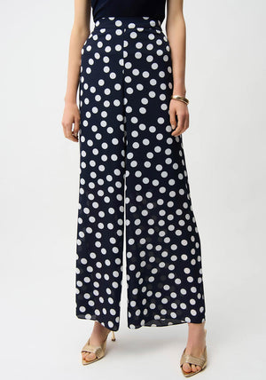 Joseph Ribkoff Georgette Polka Dot Print Wide Leg Trousers, Navy