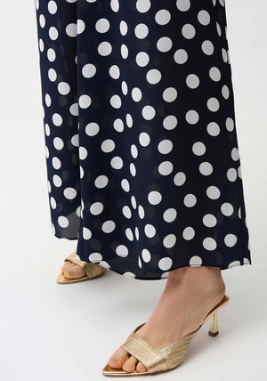 Joseph Ribkoff Georgette Polka Dot Print Wide Leg Trousers, Navy