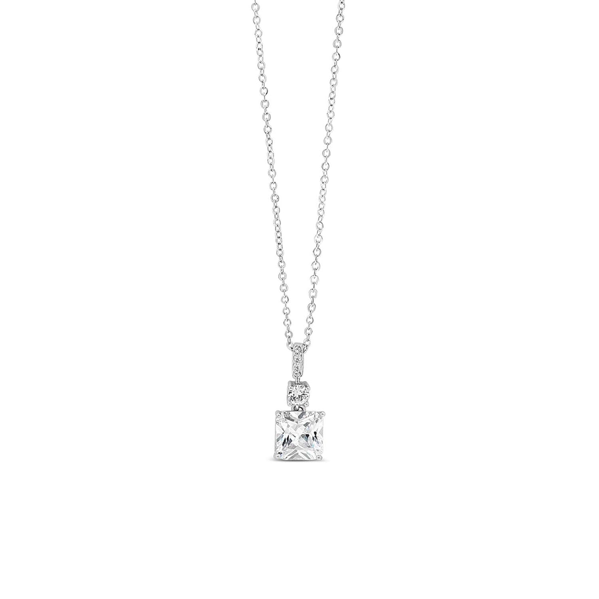 Absolute CZ Square Drop Pendant Necklace, Silver