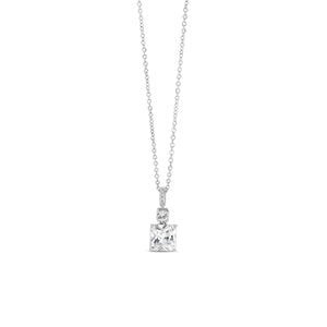 Absolute CZ Square Drop Pendant Necklace, Silver
