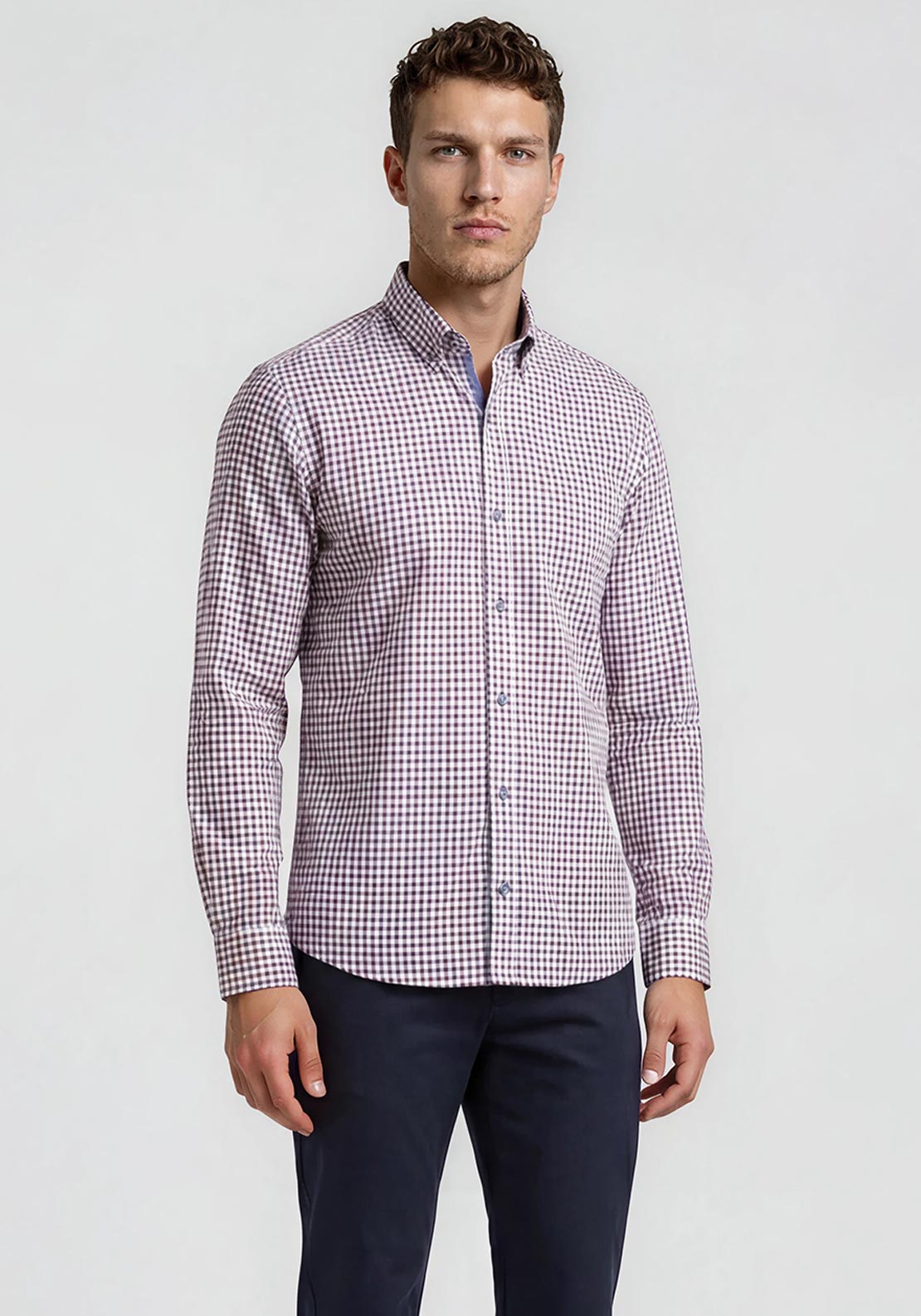 Andre Jackson Gingham Shirt, Burgundy Multi