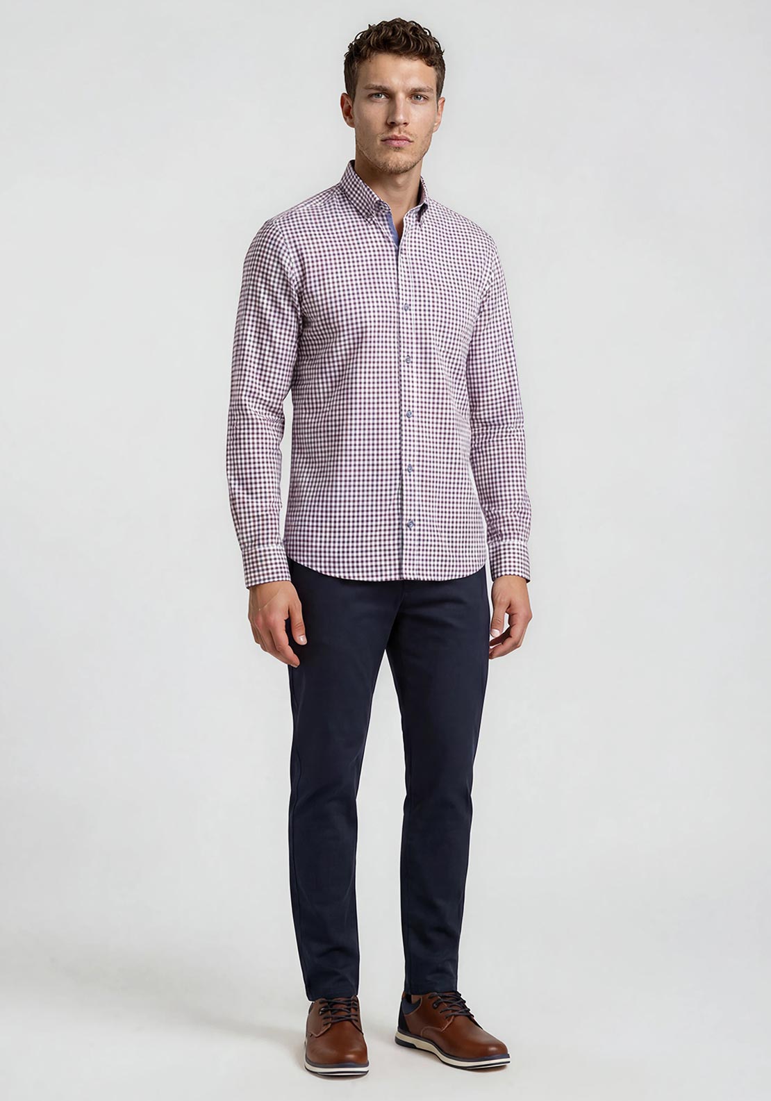 Andre Jackson Gingham Shirt, Burgundy Multi