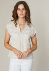 Jessica Graaf Feather Print V Neck Top, Beige