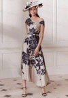 John Charles Floral Aline Asymmetric Dress, Beige & Navy
