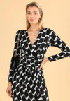 Jolie Moi Phebe Ruched Wrap Print Dress, Black