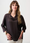 Joseph Ribkoff Satin Boxy Cowl Neck Top, Brown