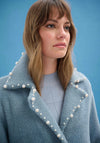 Joseph Ribkoff Pearl Trim Feather Yarn Knit Coat, Blue