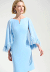 Joseph Ribkoff Fringed Cape Pencil Dress, Light Blue
