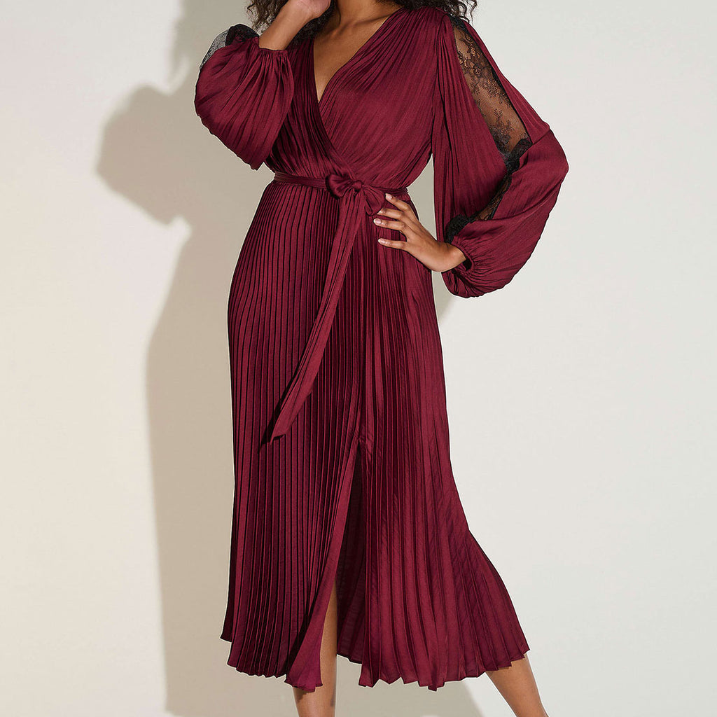 Joseph Ribkoff Pleated Satin Fit Flare Dress, Wine McElhinneys