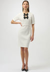 Joseph Ribkoff Boucle Knit Bow Shift Dress, White