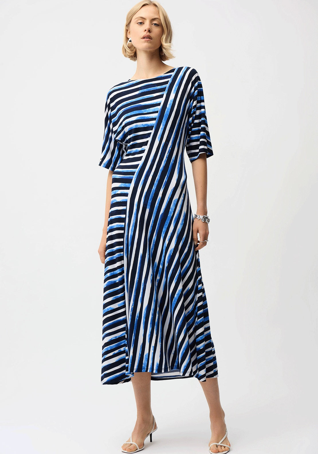 Joseph Ribkoff Jersey Striped Fit and Flare Dress, Navy - McElhinneys