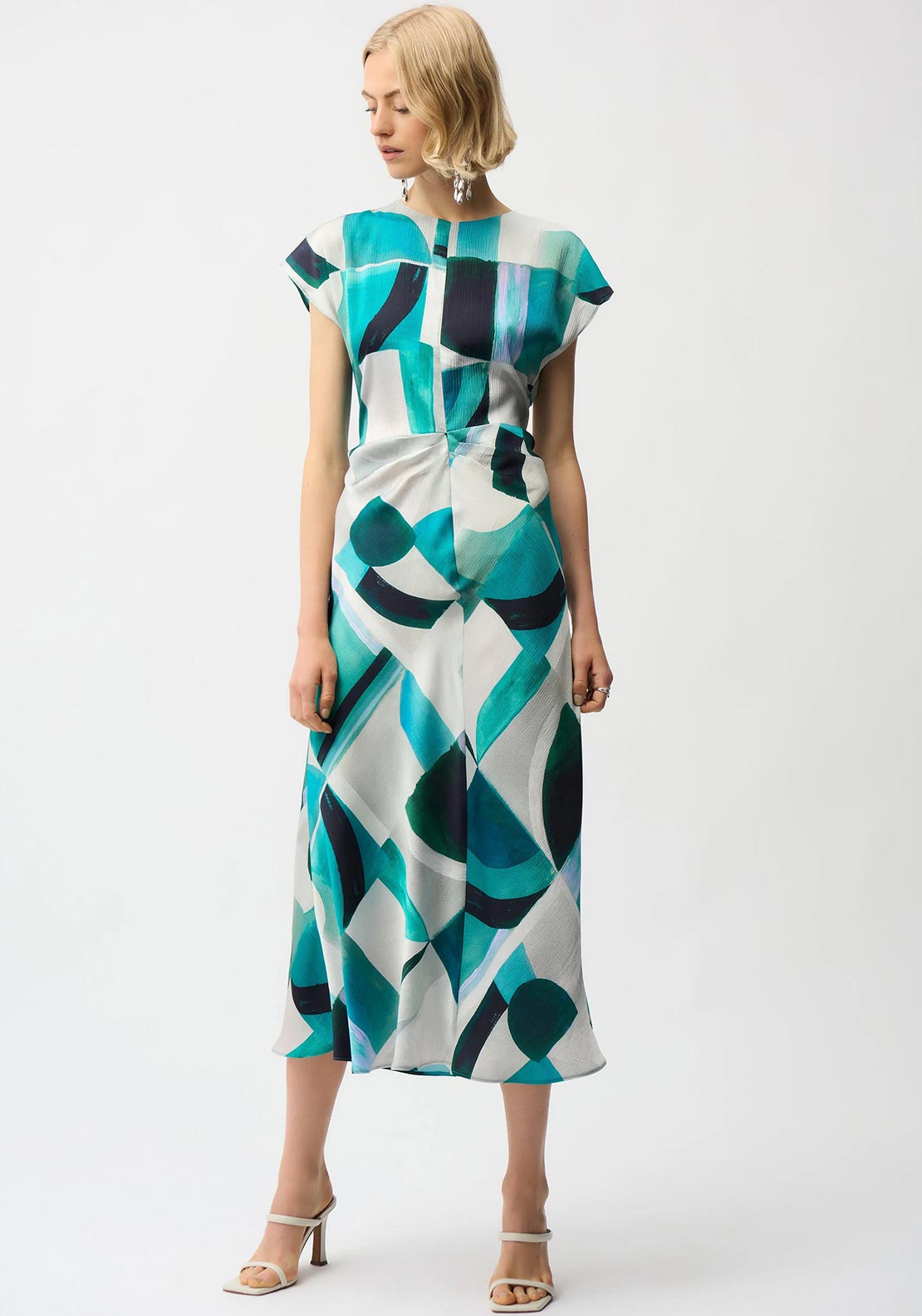 Joseph Ribkoff Textured Satin Geo Print Dress, Green - McElhinneys