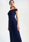 Joseph Ribkoff Off Shoulder Silky Knit Long Dress, Navy