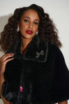 Joseph Ribkoff Faux Fur Cape with Brooch, Black