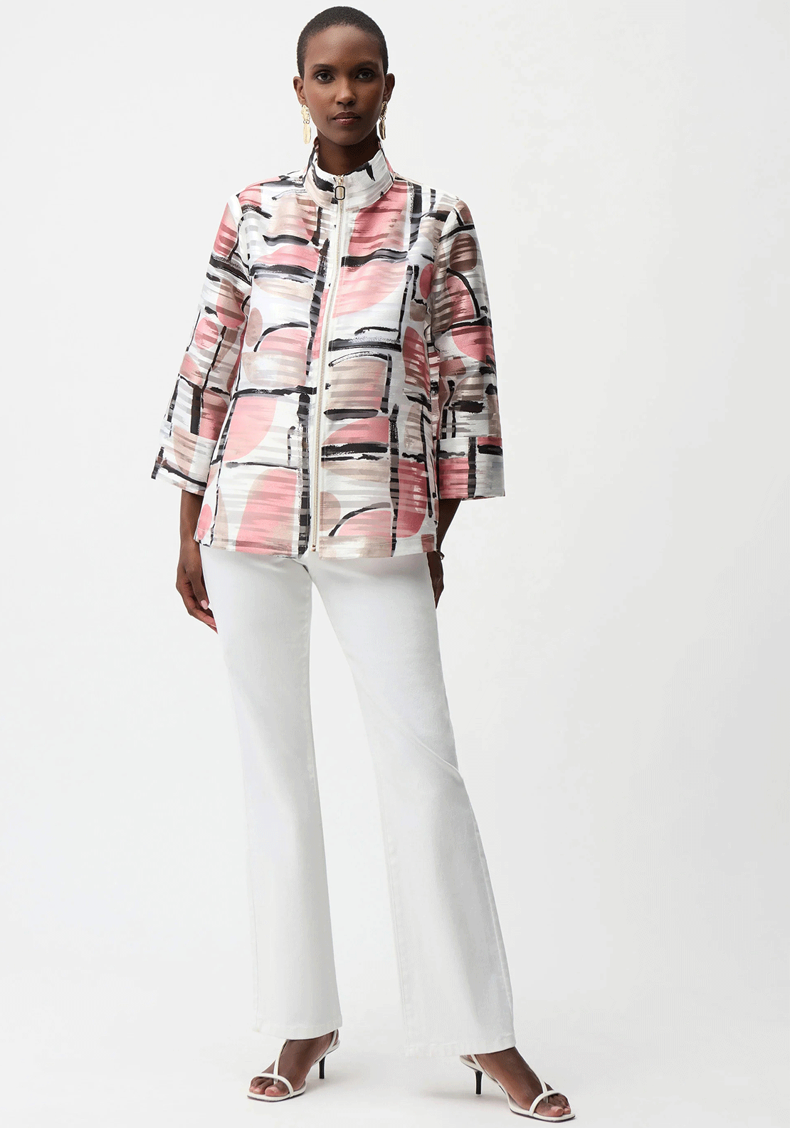 Joseph Ribkoff Organza Stripe Geo Print Jacket, White