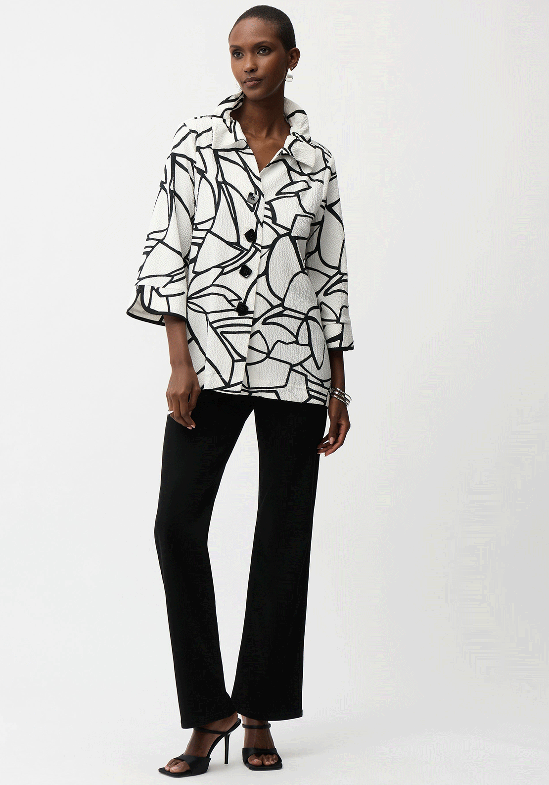Joseph Ribkoff Seersucker Abstract Print Trapeze Jacket, White