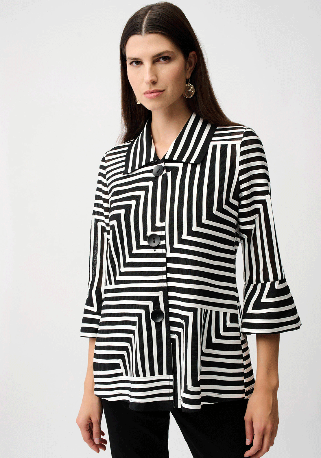 Joseph Ribkoff Textured Striped Jacket, Black and White - McElhinneys