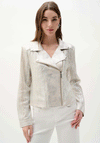 Joseph Ribkoff Metallic Knit Contrast Moto Jacket, Silver