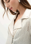 Joseph Ribkoff Metallic Knit Contrast Moto Jacket, Silver