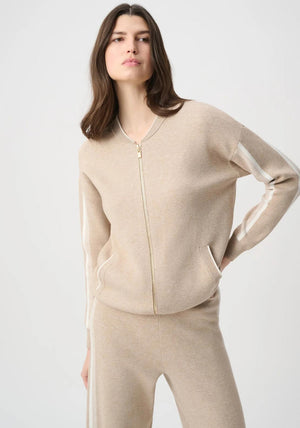 Joseph Ribkoff Knit Striped Bomber Jacket, Beige