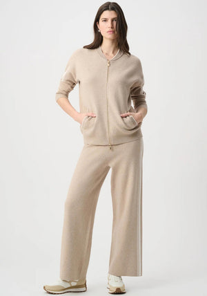 Joseph Ribkoff Knit Striped Bomber Jacket, Beige
