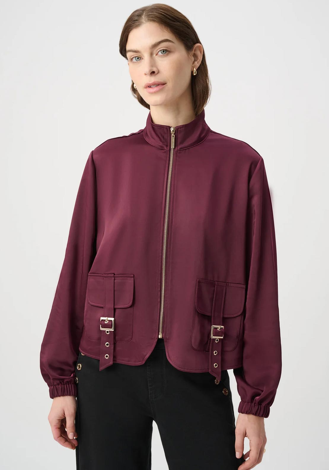 Joseph Ribkoff Satin Zip Jacket, Wine