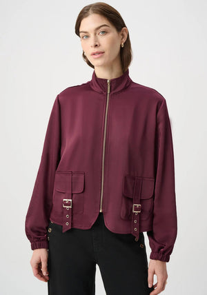 Joseph Ribkoff Satin Zip Jacket, Wine