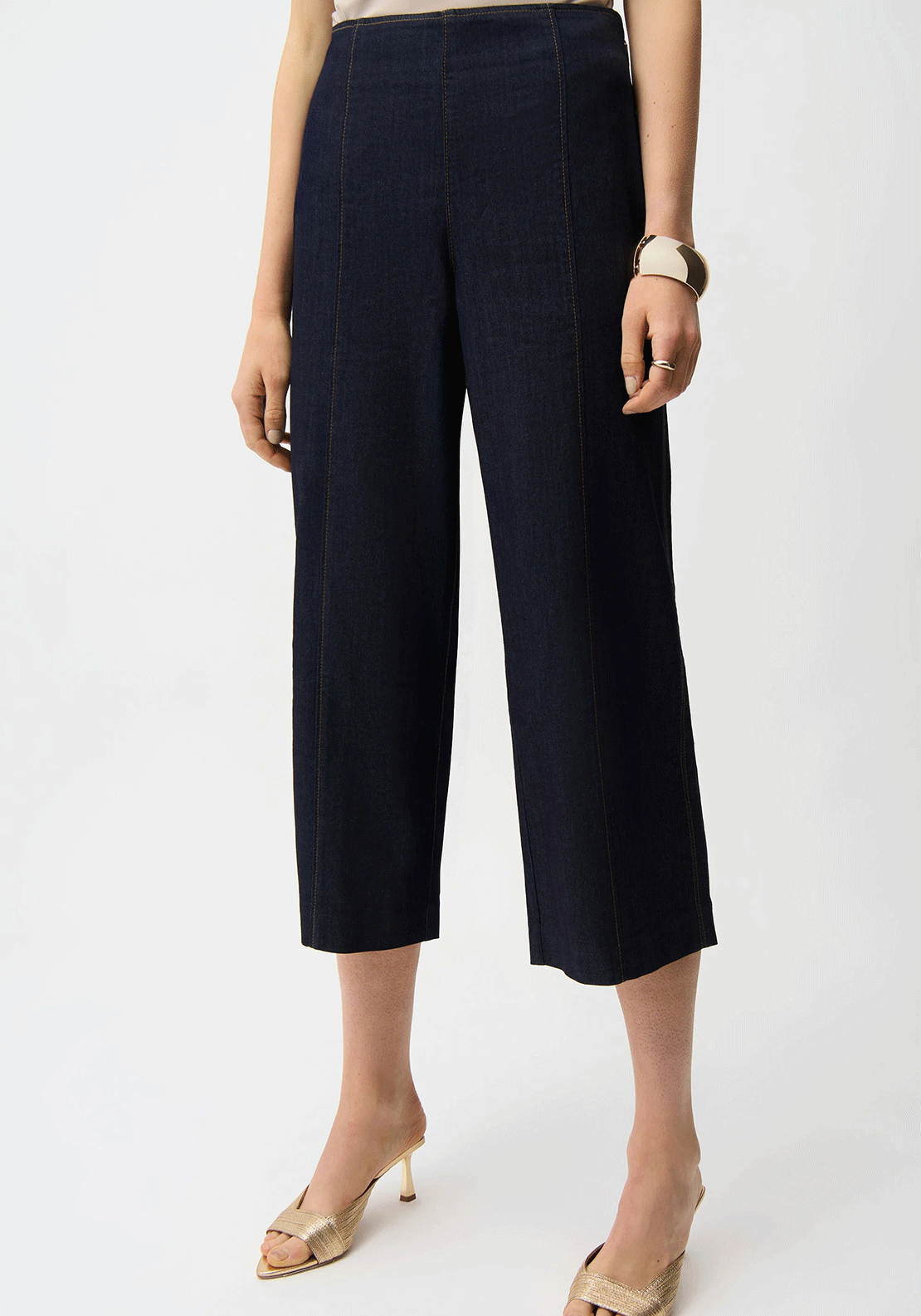 Joseph Ribkoff Culotte Cropped Wide-Leg Jeans, Dark Denim