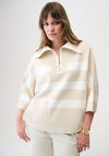 Joseph Ribkoff Striped Zip Neck Jumper, Beige