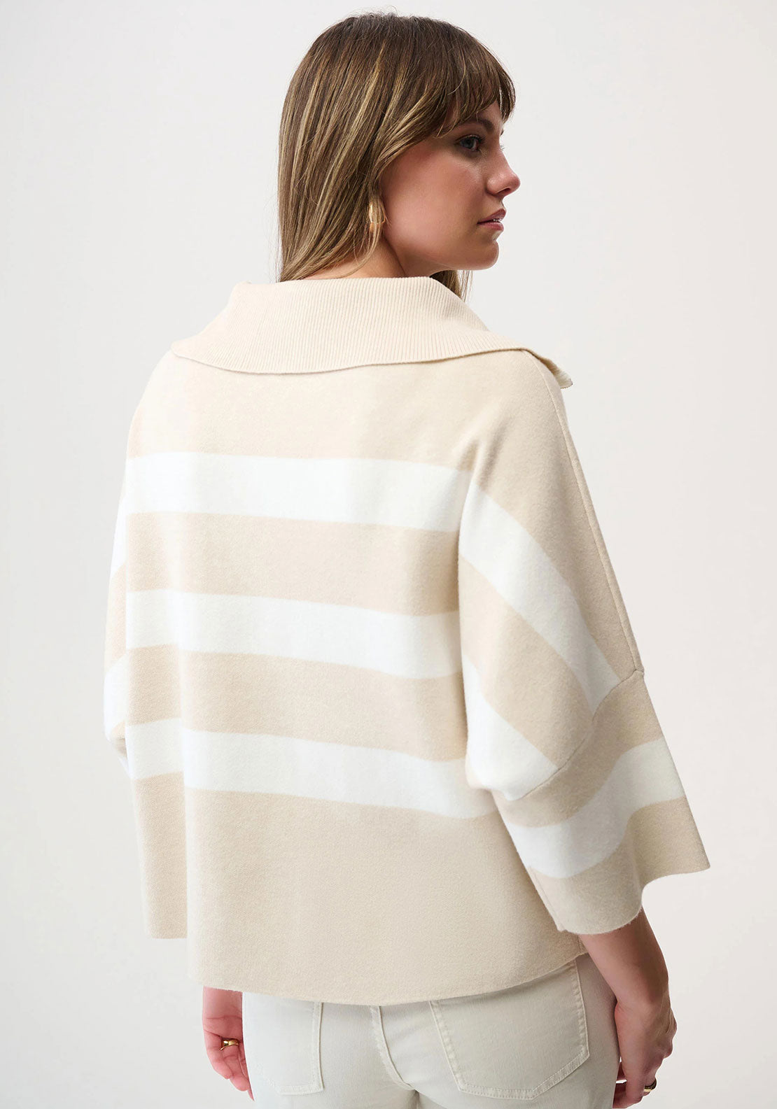 Joseph Ribkoff Striped Zip Neck Jumper, Beige