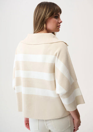 Joseph Ribkoff Striped Zip Neck Jumper, Beige