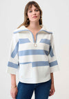 Joseph Ribkoff Striped Zip Neck Jumper, White & Blue