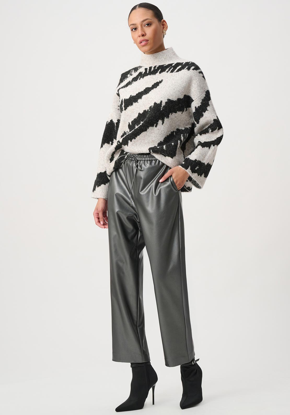 Joseph Ribkoff Jacqaurd High Neck Jumper, Stone