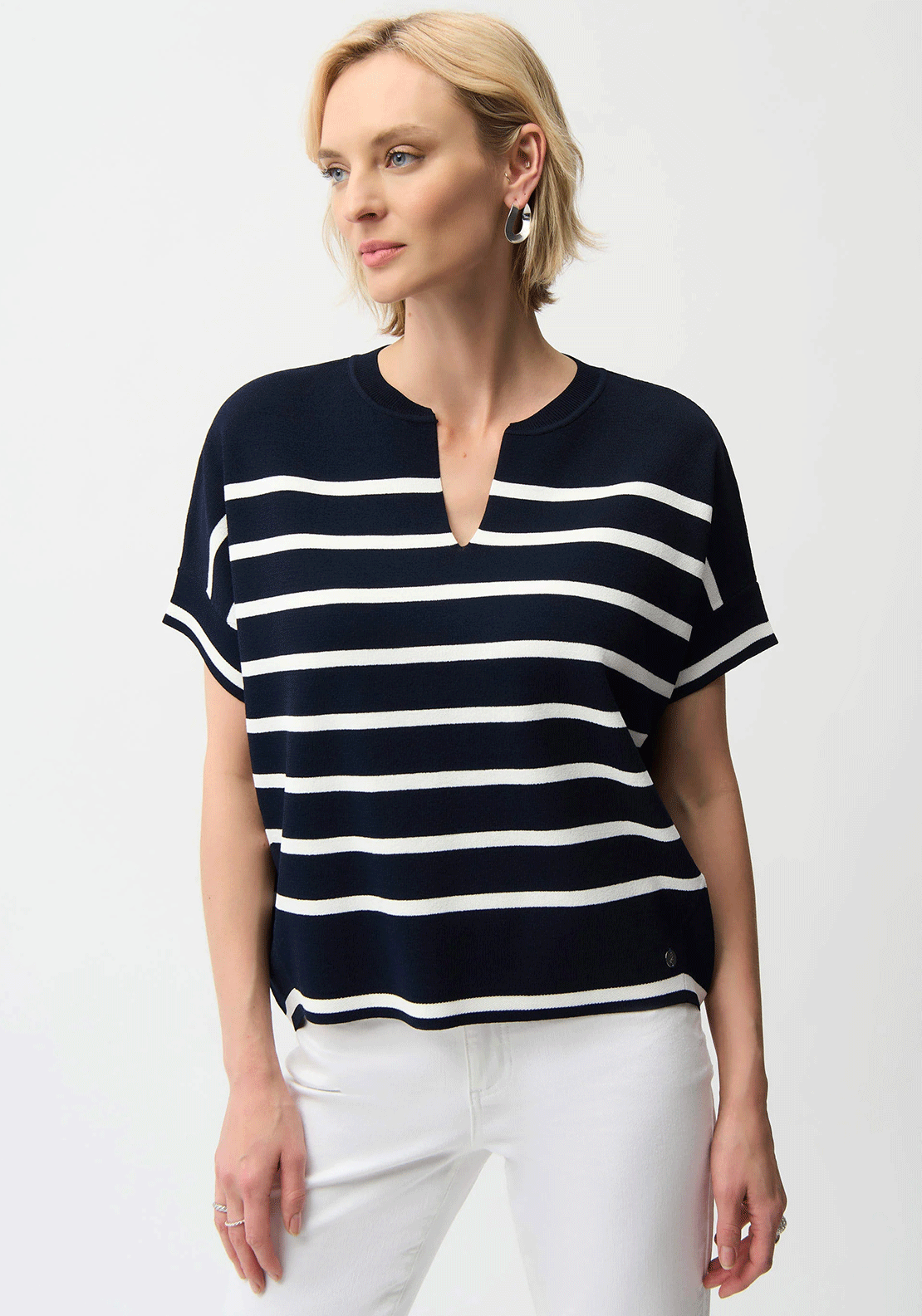 Joseph Ribkoff Striped Stretch Knit Top, Navy