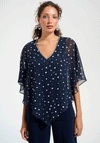 Joseph Ribkoff Polka Dot Chiffon Overlay Top, Navy