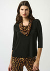 Joseph Ribkoff Leopard Cowl Neck Top, Black