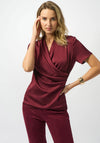 Joseph Ribkoff Satin Wrap Top, Merlot Wine