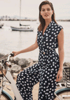 Joseph Ribkoff Polka Dot Button Tie Peplum Top, Navy
