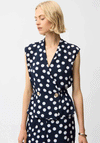 Joseph Ribkoff Polka Dot Button Tie Peplum Top, Navy