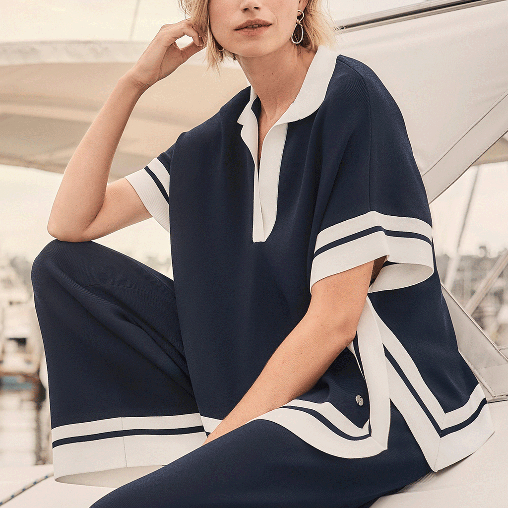 Joseph Ribkoff Striped Detail Top, Navy - McElhinneys