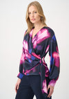 Joseph Ribkoff Floral Satin Wrap Blouse, Navy Multi