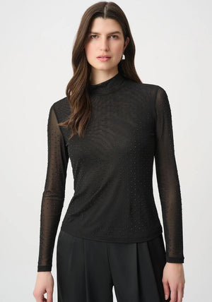 Joseph Ribkoff Rhinestone Mesh Long Sleeve Top, Black