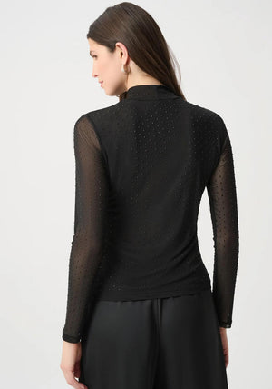 Joseph Ribkoff Rhinestone Mesh Long Sleeve Top, Black