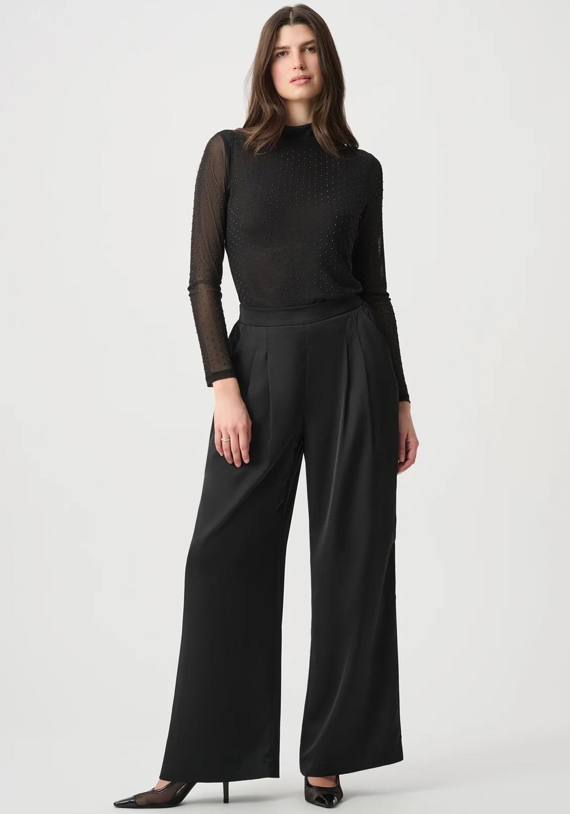 Joseph Ribkoff Rhinestone Mesh Long Sleeve Top, Black