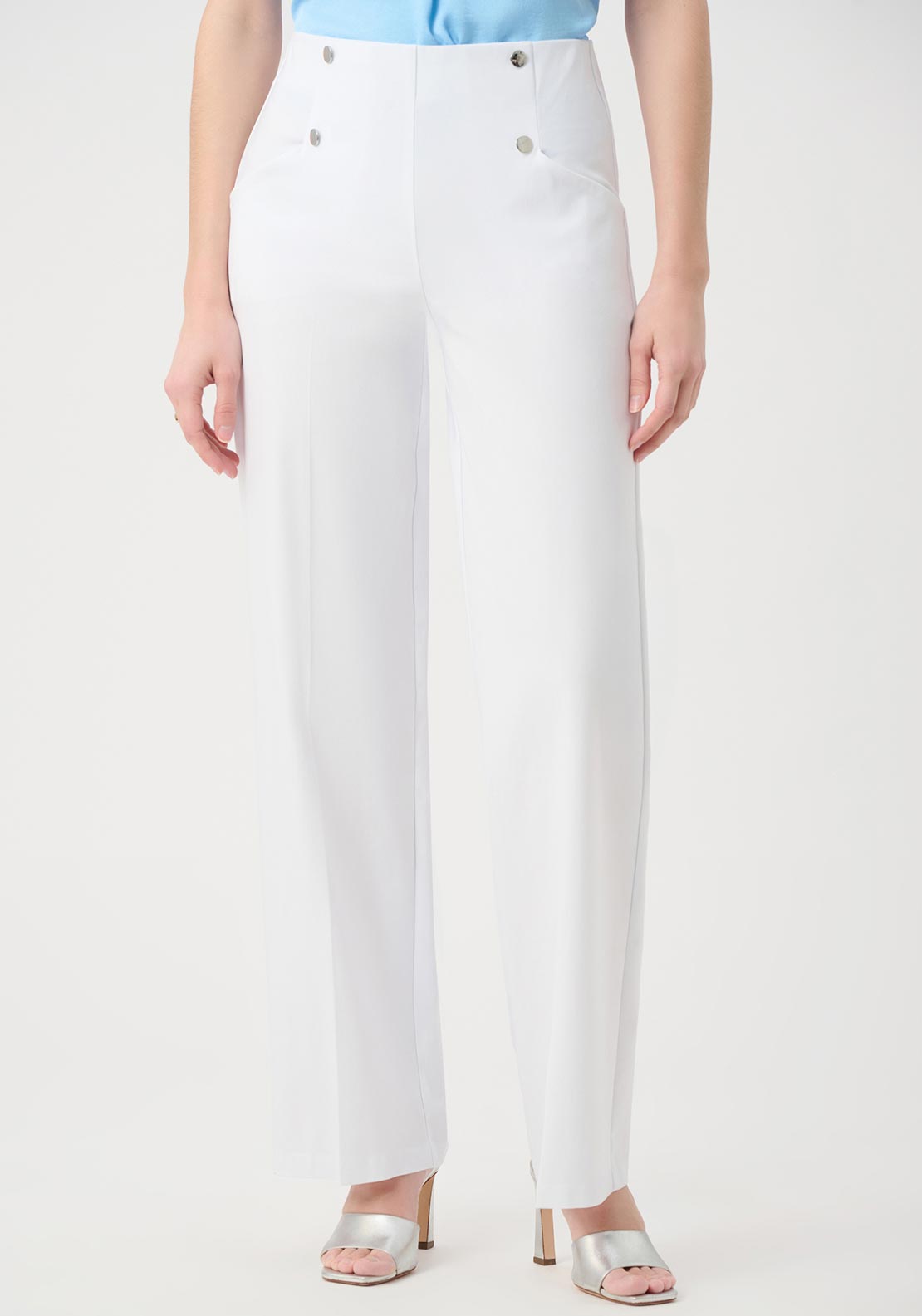Joseph Ribkoff Button Detail Wide Leg Trousers, White